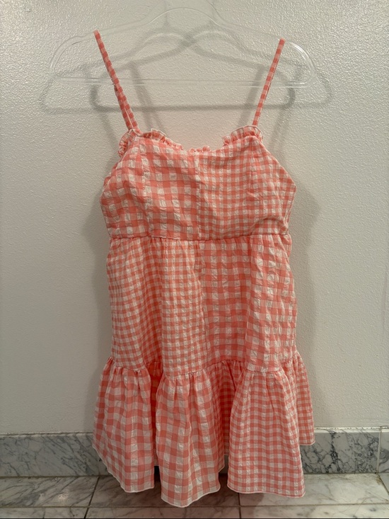 NanaMacs Dresses & Skirts - Pink Lily Coral and White Gingham Mini Dress